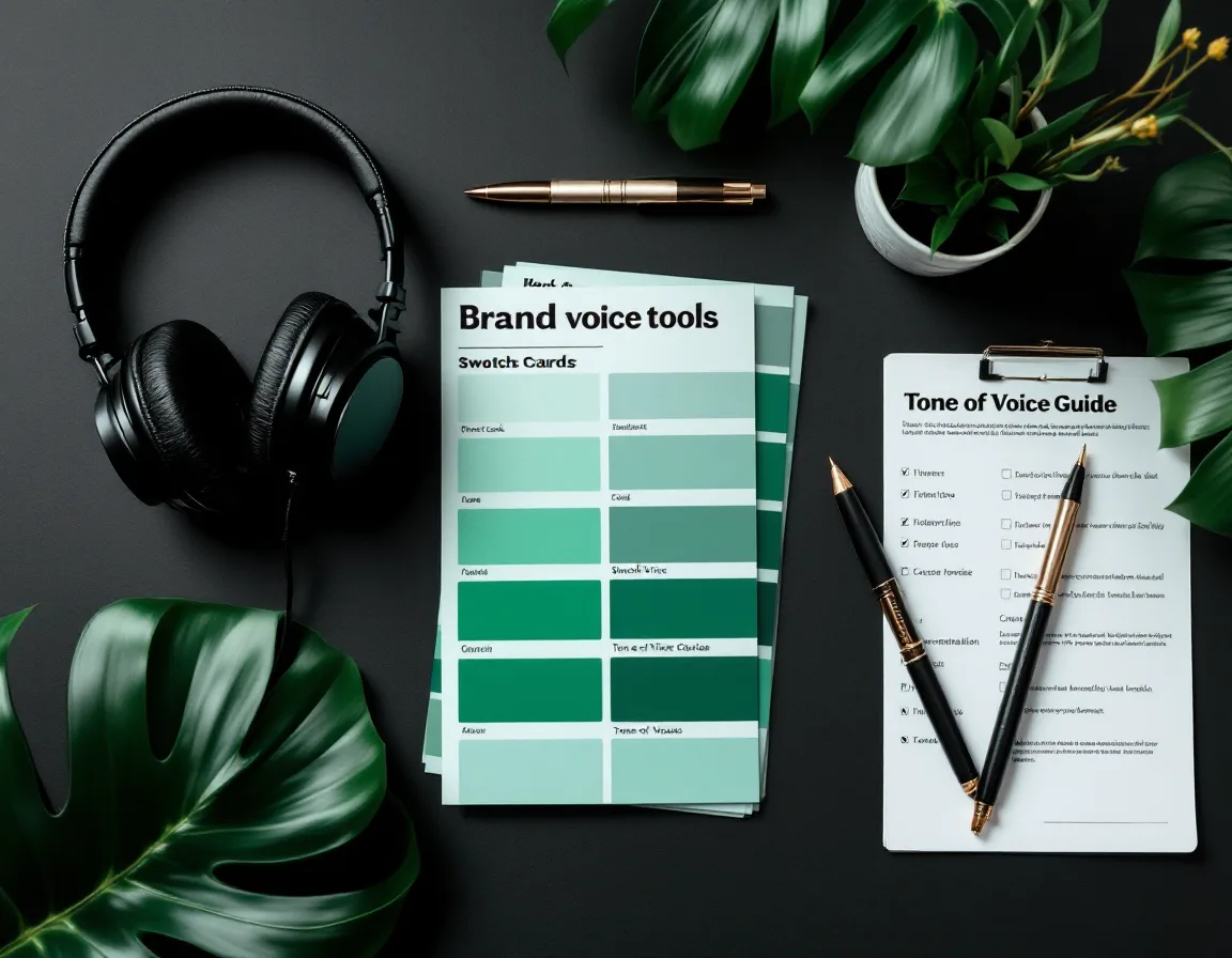 Top-down view of brand voice materials